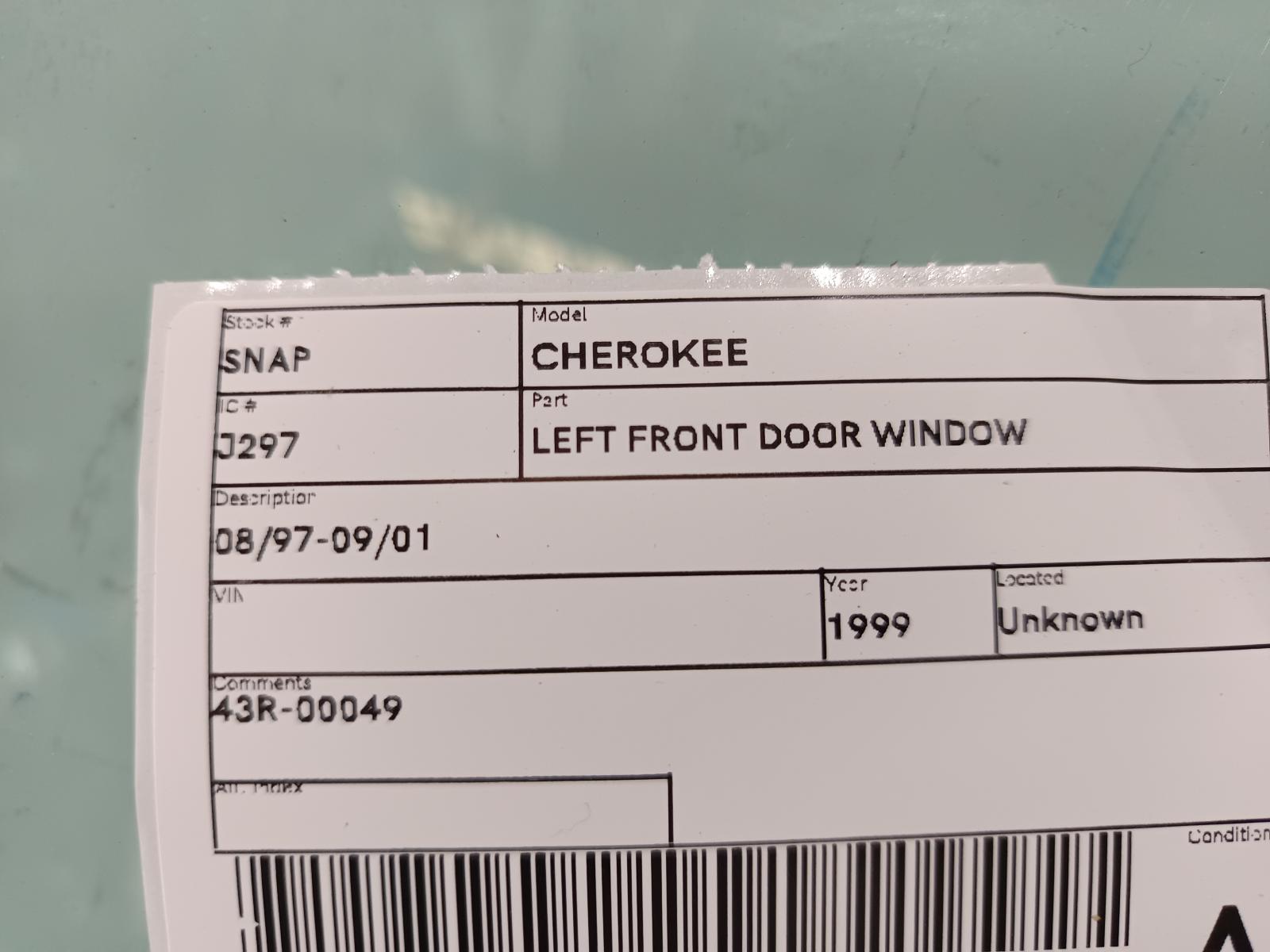1999 JEEP CHEROKEE Left Front Door Window Contact us for Photo